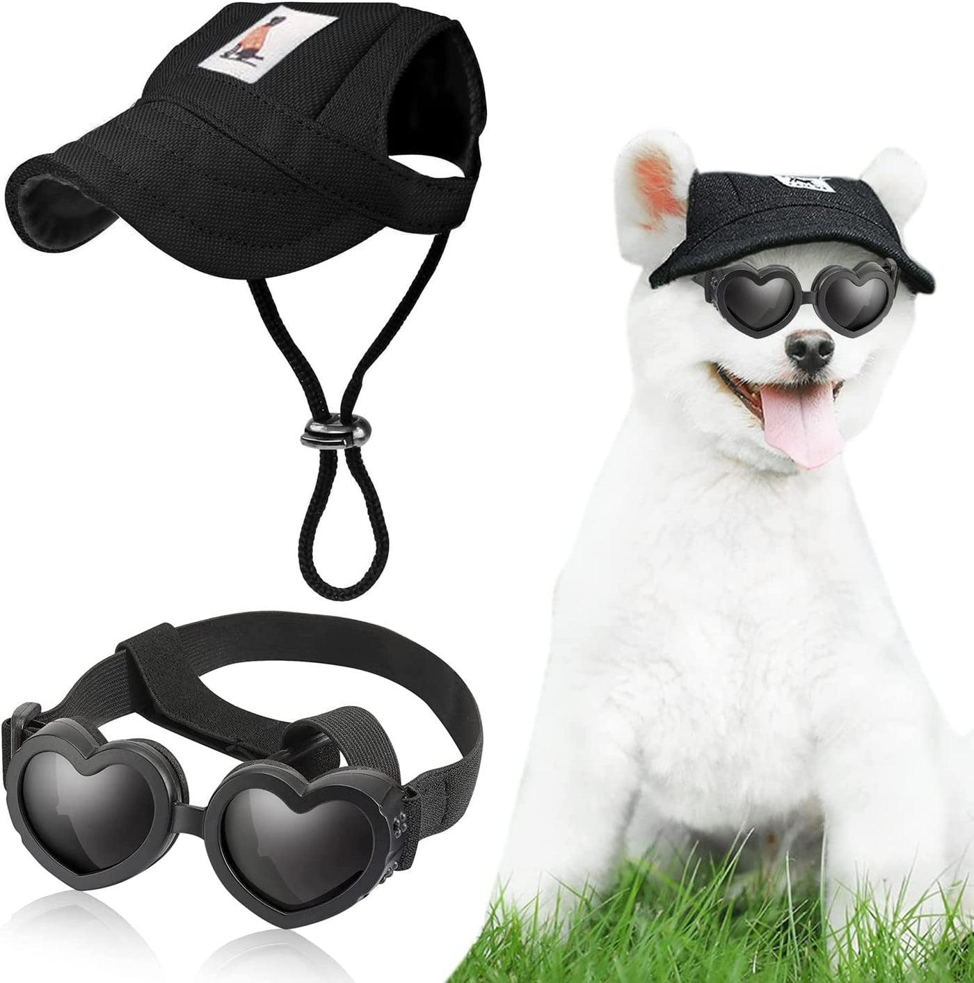 Dog Hat Baseball Cap Sun Hat with Ear Holes and  Pet Dog Sunglasses Goggles Heart Shape