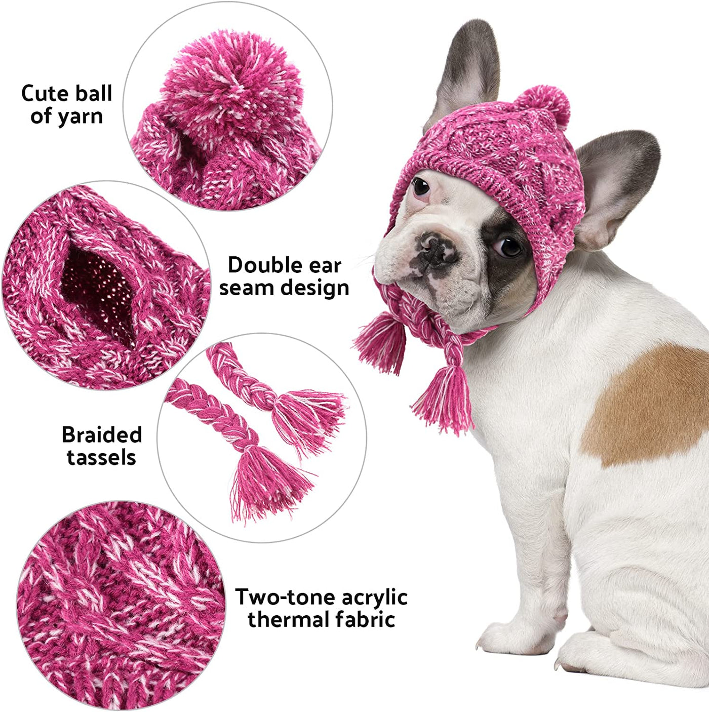 2 Pieces Warm Pom Hat Party Knit Dog Beanie Puppy Dog Cap with Ear Holes Pet Knitted Snood Headwear for Christmas